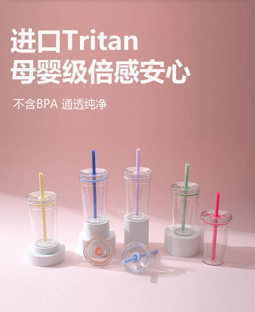 2025 Summer New 450ml Candy Color Tritan Drink Cup Milk Tea Cup Multicolor Cyber Celebrity Transparent Suction Tube Cup detail 11