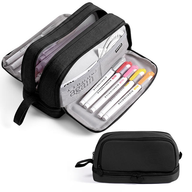 Four-Layer Double-Opening Windowed Cross-Border Pencil Case, Simple Large-Capacity Pencil Box, Multi-Functional Storage Student Solid Color Zipper Stationery Box detail 1