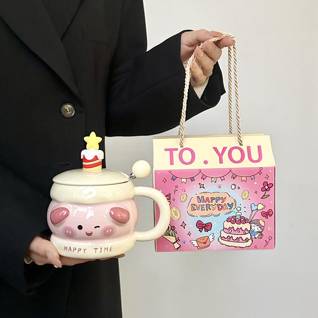 High Yan Value Girl's Heart Birthday Gift Piggy Cup for Male and Female Friends Couple Sisters Children's Gift Accompanying Gift detail 1
