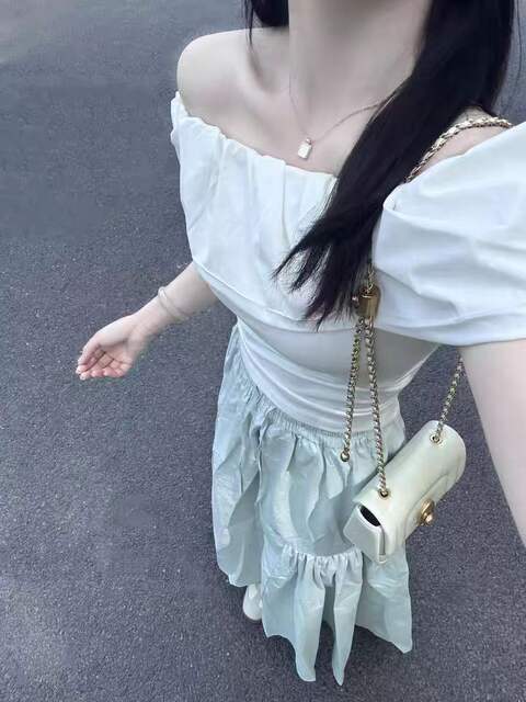 Korean-Style Ruffled Sexy Off-Shoulder Short-Sleeve T-Shirt for Women with Unique Design, One-Shoulder, Pure Cotton Top detail 4