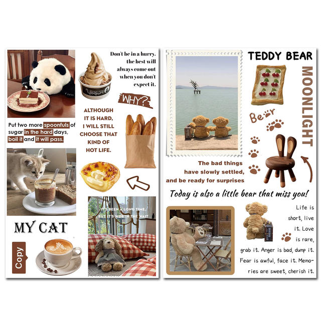 New Product 4 Pieces of Handbook Stickers Brown Ins Style Cartoon Cute Handbook Cutting Film Stickers Diary Creative Stickers detail 5
