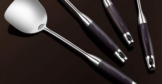 316 Stainless Steel Spatula with Thickened Black Ebony Handle, Household Cooking Spoon, Kitchen Utensil Set, Anti-Scald Iron Spatula and Spoon detail 9