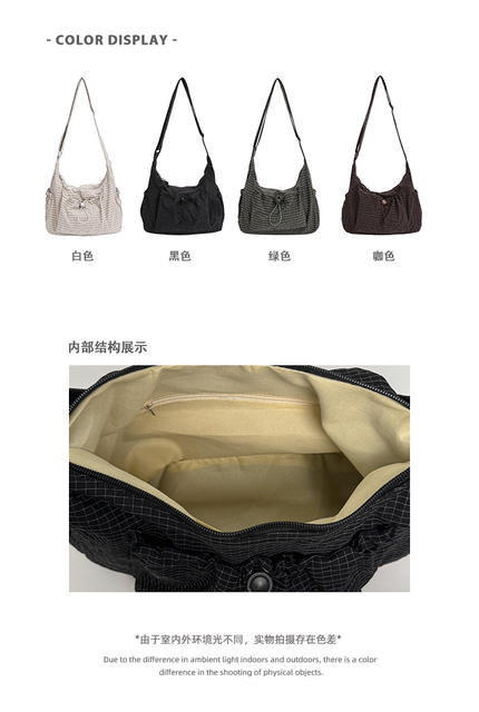 Bags 2025 New Korean Style Plaid Drawstring Pleated Cloud Bag Large Capacity Backpack Shoulder Bag Crossbody Bag Women's Bag detail 1