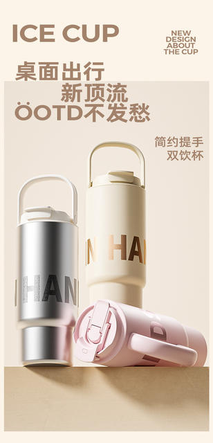 New Style Simple Large-Capacity Ice Cup with Handle, 316 Stainless Steel Thermos Cup, Outdoor Sports Portable Dual-Use Drinking Cup detail 2