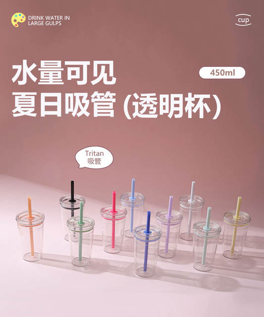 2025 Summer New 450ml Candy Color Tritan Drink Cup Milk Tea Cup Multicolor Cyber Celebrity Transparent Suction Tube Cup detail 9