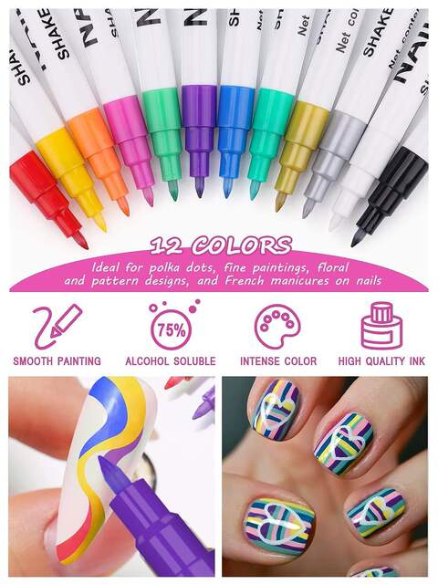Wholesale manicure 12 PCs colorful painting brush nail polish drawing art color DIY watercolor pen suit detail 3