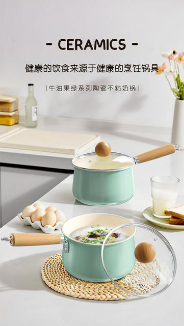 Popular Autumn Blue Double-Sided Ceramic 0-Fluorine Non-Stick Milk Pot, Household Pot for Heating Milk and Cooking Instant Noodles, Suitable for All Stoves, Yukihira Pot detail 1