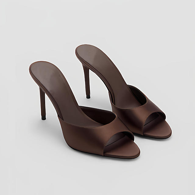 Plus-Size Fashion Simple Solid Color Slip-On High-Heeled Women's Slippers 2026 New Style Sexy Open-Toe Stiletto Shoes detail 4
