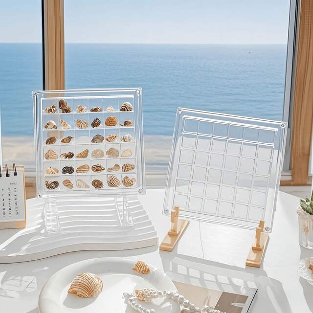 New Cross-Border 33-Compartment Acrylic Shell Storage Box with Magnetic Closure for Seaside Stones, High-Transparency Mini Jewelry Display detail 4