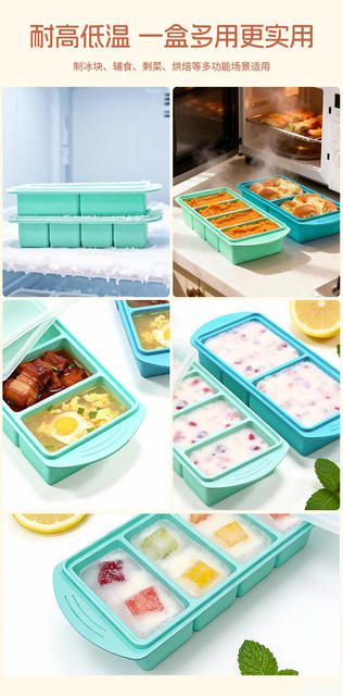 Cross-Border Frozen Soup Silicone Mold Ice Tray 4-Compartment Household Food Supplement Storage Box Crisper Frozen Tray with Lid detail 2