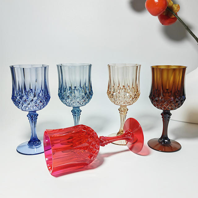 Factory Direct Sales Bar Wine Glasses Creative Diamond Pattern Champagne Glasses Liquor Glasses Colorful Tall Plastic Wine Glasses detail 4