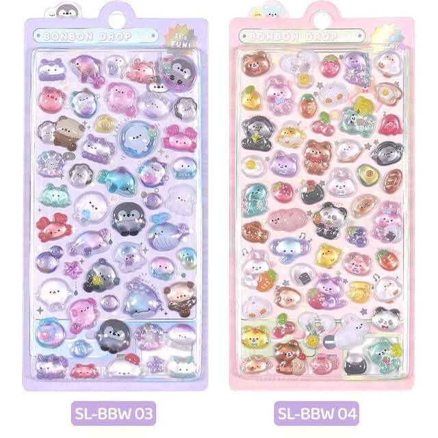 Cartoon three-dimensional floating fun stickers crystal diamond children's decorative stickers 3D stickers cute relief stickers for girls detail 3