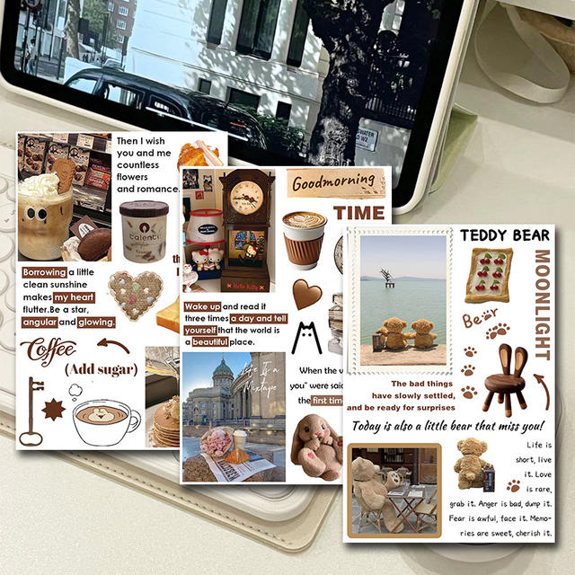 New Product 4 Pieces of Handbook Stickers Brown Ins Style Cartoon Cute Handbook Cutting Film Stickers Diary Creative Stickers detail 7