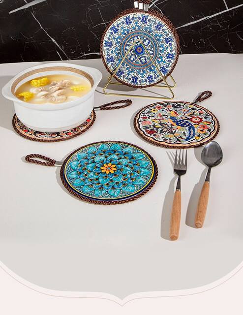 Retro Insulation Mat, High Temperature Resistant Casserole Anti-Scalding Mat, Enamel Pot Mat, Ceramic New Chinese Dining Table Non-Slip Plate Mat detail 3