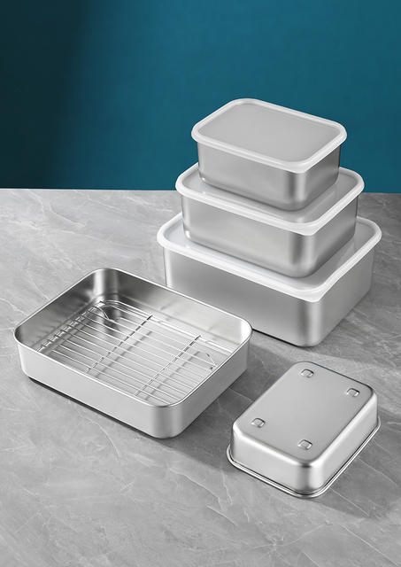 316 Fresh-Keeping Box 304 Stainless Steel Refrigerated Box with Lid Sealed Storage Box Refrigerator Food Storage Quick-Freezing Box detail 9