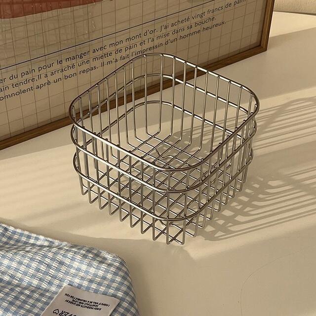 Ins Stainless Steel Storage Basket Square Metal Household Desktop Miscellaneous Storage Basket Cosmetics Organization Storage Basket detail 4