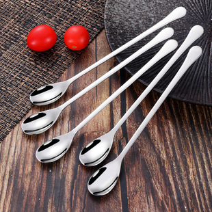 304 stainless steel spoon ice cream dessert coffee seasoning honey long handle mixing spoon fruit fork printable logo detail 2