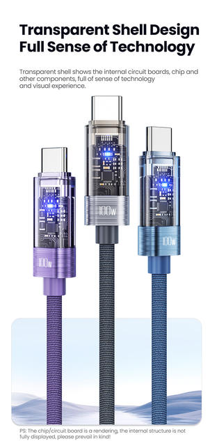 Toocki Mobile Phone Data Cable Transparent Automatic Power-Off 100W Fast Charging Cable Suitable for Huawei Xiaomi Charging Cable detail 10