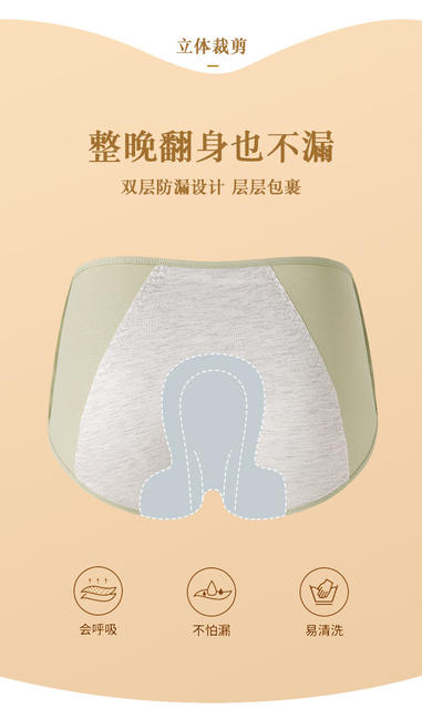 Women's Pure Cotton Menstrual Panties with 10A Antibacterial Crotch, Widened Front and Back for Leak Protection, Safe Period Underwear detail 2