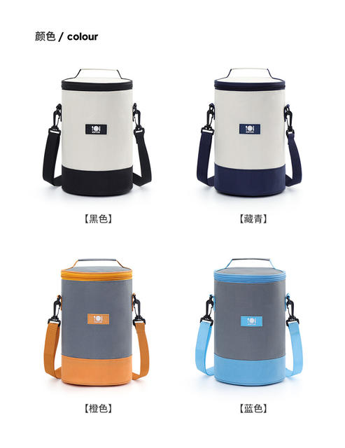Oxford cloth lunch bag student lunch box handbag round thickened aluminum foil outdoor insulation office worker cylinder lunch bag detail 9