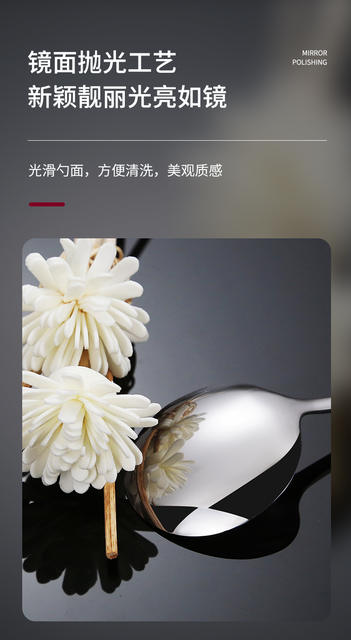 Stainless steel spoon household eating spoon spoon long handle dessert round spoon thickened 1010 hotel Western tableware wholesale detail 7