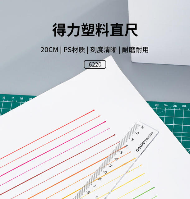Deli Transparent Ruler with Wavy Lines, 15cm Ruler for Elementary School Students, Children's Drawing Plastic Ruler, 20cm Scale Ruler detail 1