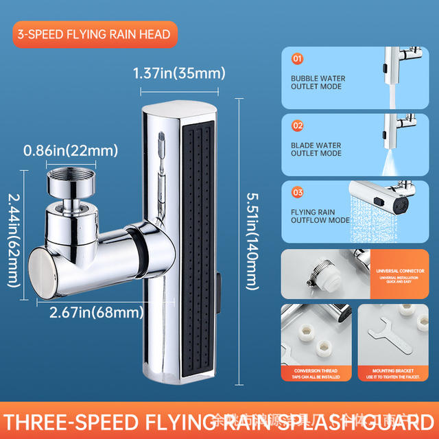 Cross-Border Three- and Four-Speed Pressurized Kitchen Sink Faucet, Universal Rotating Anti-Splash Water Nozzle detail 4