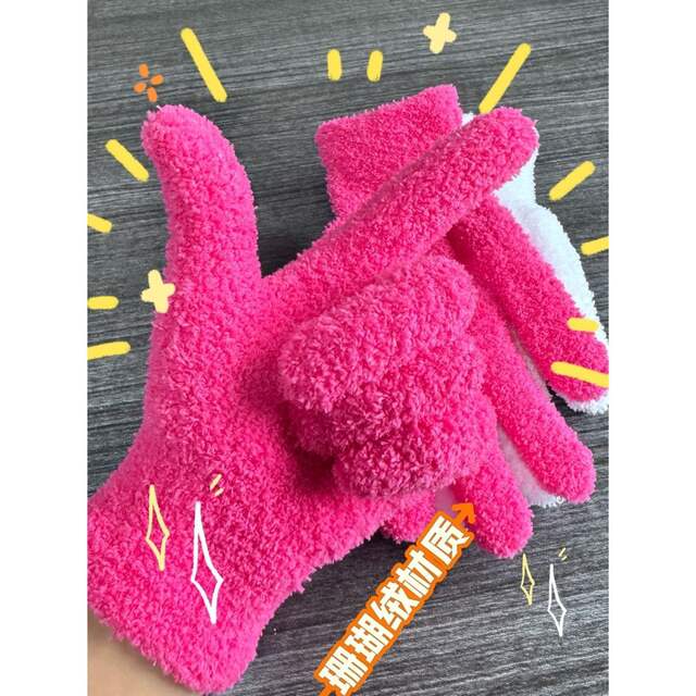 Candy-Colored Winter Warm Gloves, Coral Fleece, Suitable for Work, Cycling, Office Use, Cold-Proof, Windproof, Solid Color, Versatile, Five-Finger, Cute detail 4