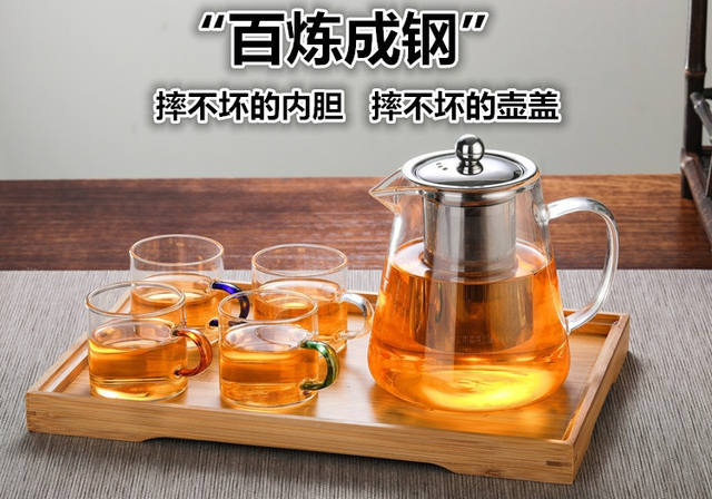 Manufacturer Wholesale High Borosilicate Heat-Resistant Glass Teapot Transparent Kung Fu Tea Set Teapot Stainless Steel Filter Flower Teapot detail 1