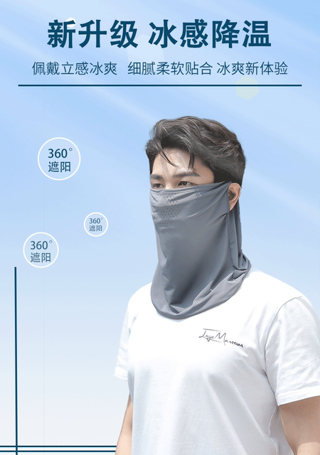 2026 Ice Silk Sun Protection and Windproof Mask for Men, Full Face Cover, Ear-Hanging Veil, Neck Protector, Outdoor Cycling Headscarf detail 1