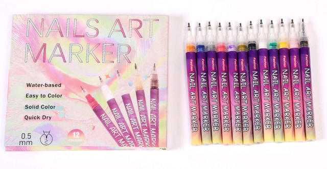 Cross-Border New Model 0.5mm 12-Color Nail Art Pen Set DIY Nail Art Pens Dotting Pens Painting Graffiti Brushes detail 2
