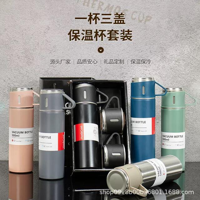 Cross-Border 304 One-Cup Three-Cover Dual-Use Outdoor Stainless Steel Vacuum Insulated Cup Large-Capacity Portable Water Cup All-Steel detail 1
