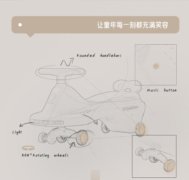 Children's Twist Car, New Baby 1 to 3 Years Old, Anti-Rollover Rocking Car, Adults Can Sit and Slide Cheche detail 6