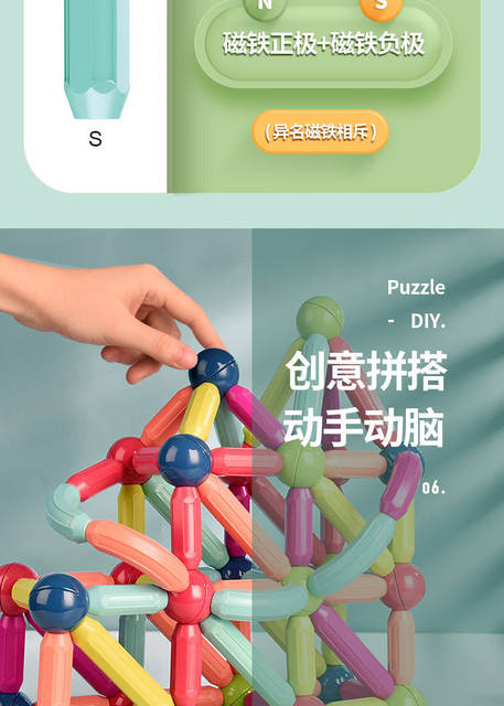 Cross-Border Versatile Magnetic Stick Strong Magnetic Large Magnetic Building Blocks Children's Educational Early Education Toys Baby Intelligence Assembly detail 12