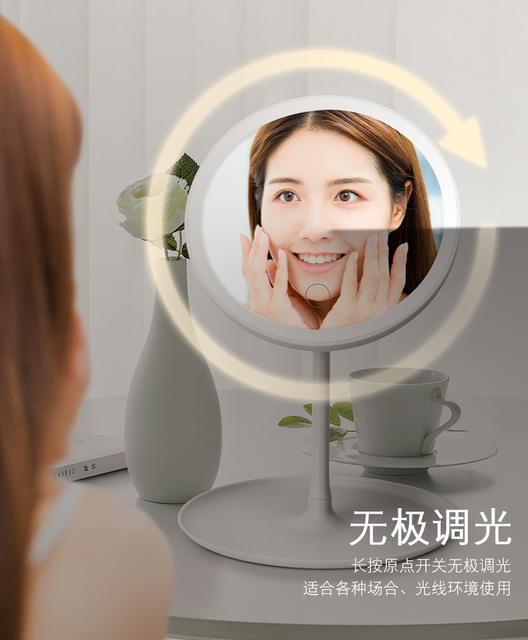 Cross-Border Led Makeup Mirror Three-Color Light Adjustable Desktop Mirror Fill-In Makeup Vanity Mirror Round Mirror detail 6