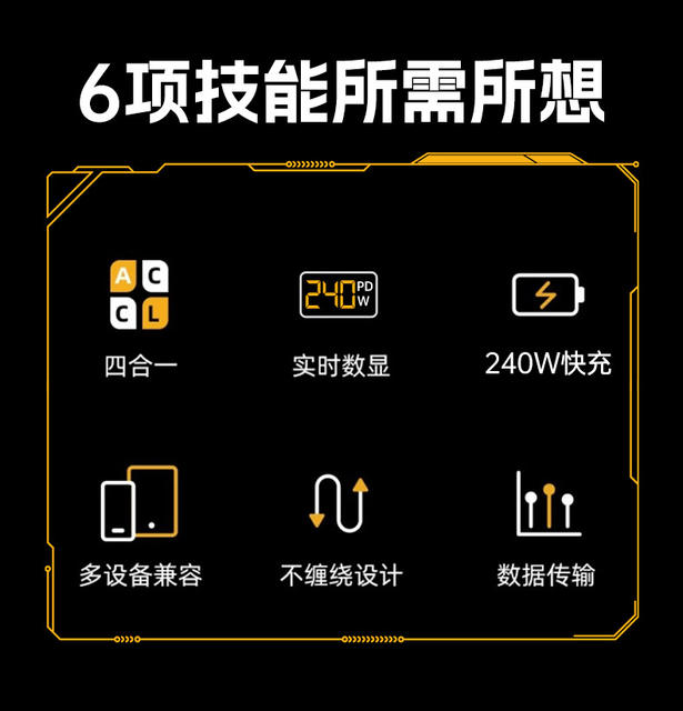 【Real-Time Power Display】240W Super Fast Charging Cable Four-In-One Data Cable Two-In-One Car Phone Charging Cable detail 6
