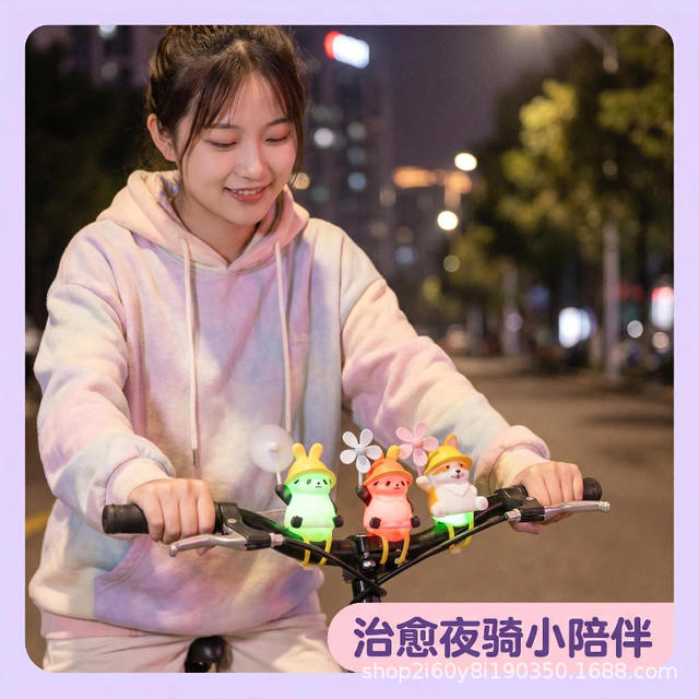Cartoon Windmill Bicycle Light-Up Decorative Ornament Cute Panda Shiba Inu Electric Bike Handlebar Accessory Pendant detail 8