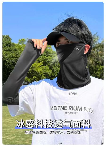 Ice Silk Cycling Sun Protection Mask for Men, Anti-Uv Mountaineering Full Face Veil, Men's Ice Sleeve Sun Protection Hat Set detail 2