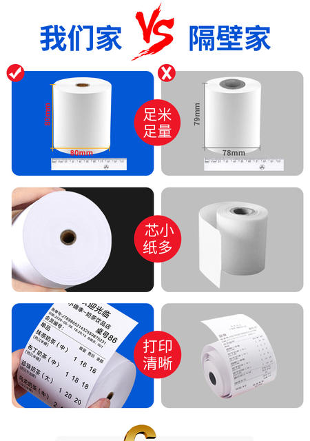 Supermarket Cash Register Paper 57X50X40X30 Thermal Cash Register Paper Meituan Takeaway Thermal Paper 80X80 Receipt Printing Paper detail 3