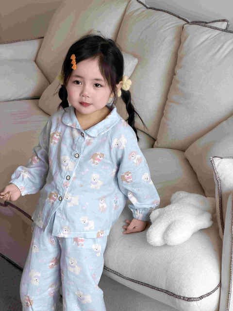Children's Pajamas Pure Cotton Double-Layer Gauze Spring, Summer and Autumn Thin Baby Home Clothes Men's and Women's Cartoon Air-Conditioned Clothing Set detail 10