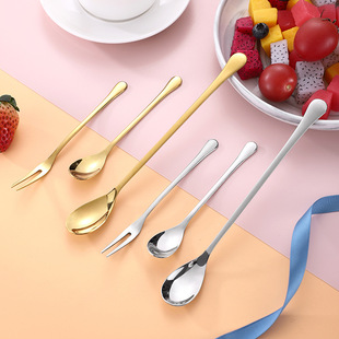 304 stainless steel spoon ice cream dessert coffee seasoning honey long handle mixing spoon fruit fork printable logo detail 5