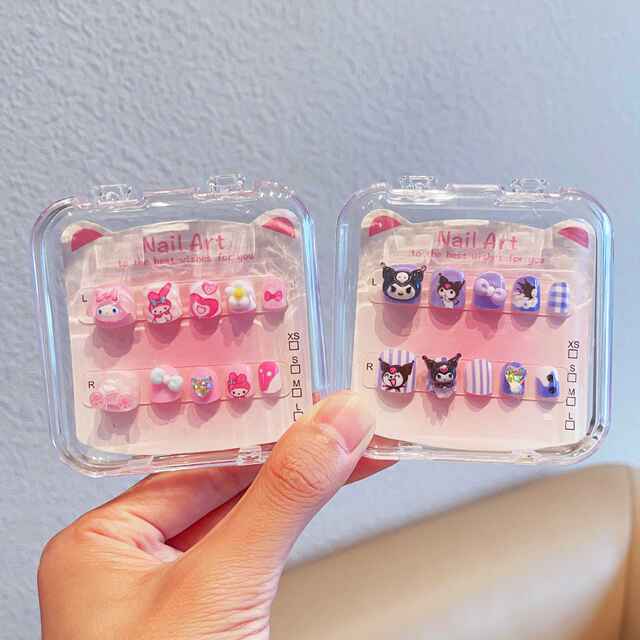 Sanrio Cute Children's Nail Stickers Cartoon Pink Wearable Nails with Adhesive Self-Adhesive Nail Accessories Nail Art Stickers detail 8