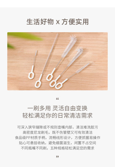 5-Piece Set of Straw Brushes, Cup Brushes, Gap Brushes, Coffee Teapot Spout Brushes, Baby Bottle Brushes, 360-Degree Non-Shedding Rotating Cleaning Brushes detail 2