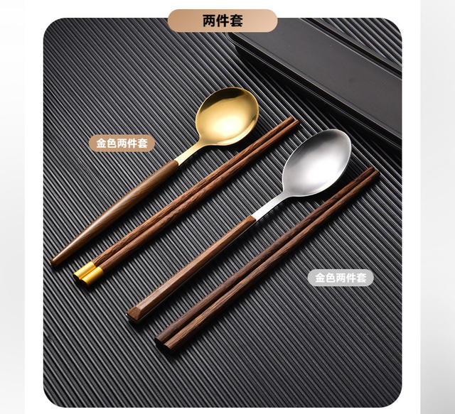 Stainless steel fork chopsticks spoon portable tableware suit student outdoor tableware Three-Piece Gift printing logo detail 4