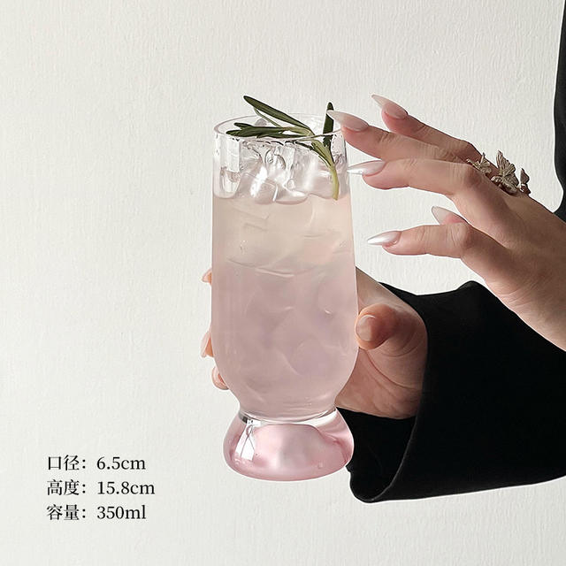Ins-Style Pink Mountain Range Thick-Bottomed Mountain View Cup, High Aesthetic Creative Glass Cup, Coffee Cup, Beer Cup, Juice Cup