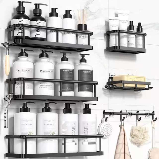Cross-Border New Bathroom Storage Rack Wall-Mounted Bathroom Punch-Free Iron Toiletries Toilet Storage Rack detail 1