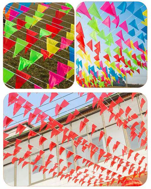 Manufacturer Wholesale Triangular Pennant Flags, Small Hanging Flags, Triangular Flags for Outdoor Construction Sites, Warning Signs, Opening Ceremonies, Celebrations, Weddings detail 3
