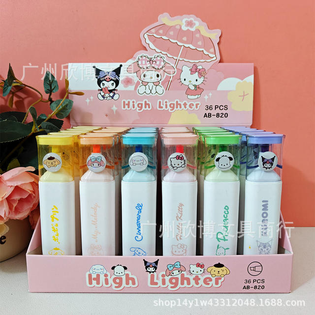 Sanrio Cartoon Highlighter Pens for Elementary School Students, High-Quality Cute Watercolor Pens for Marking Lines and Highlighting Graffiti