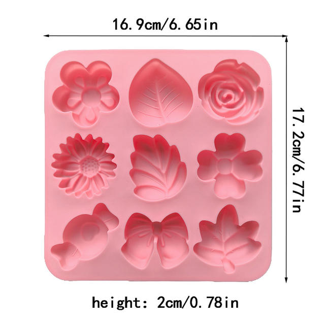 9 different flower-shaped food grade silicone mold chocolate candy jelly jelly mold DIY handmade soap mold detail 3