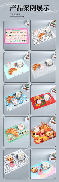 Pp Kidsren's Insulated Placemats Customized Creative Food-Grade Anti-Slip Particles Oil-Proof and High-Temperature Resistant Portable Storage Western-Style Placemats detail 3